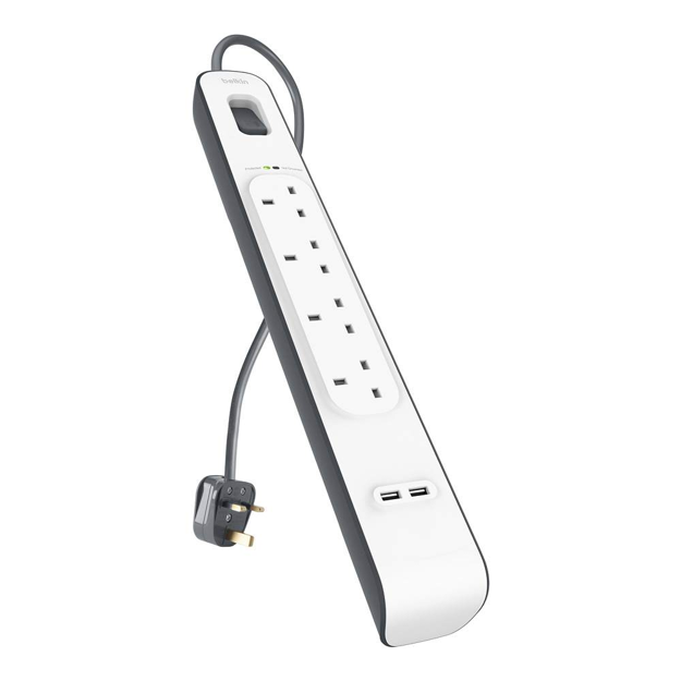 صورة Belkin 4 Way Surge Protection Strip - 2m with 2 x 2.4amp USB Charging