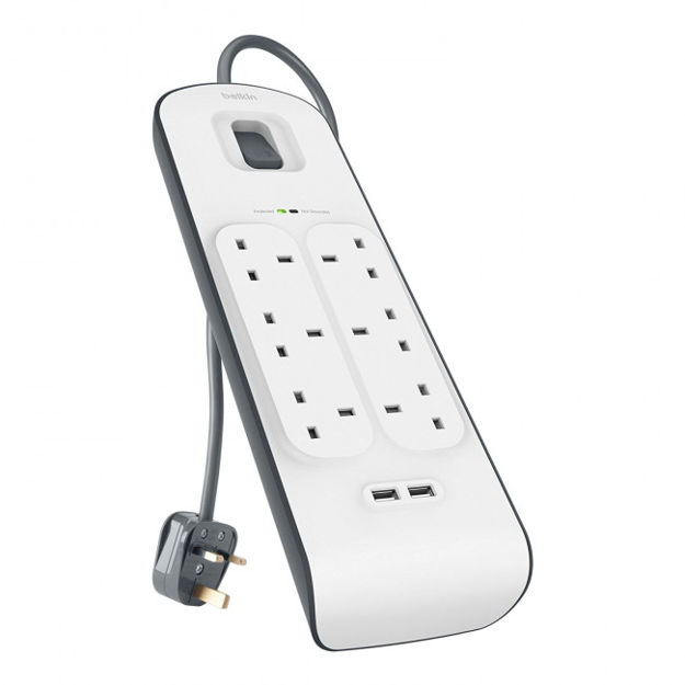 صورة Belkin 6 Way Surge Protection with 2 USB White