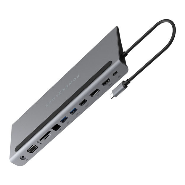 صورة Powerology 100W 11 in1 Multi-Display USB C Hub Laptop Stand Gray