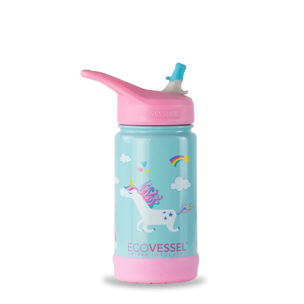 صورة EcoVessel Frost 12 oz Kids Insulated Water Bottle with Flip Staw top, Unicorn