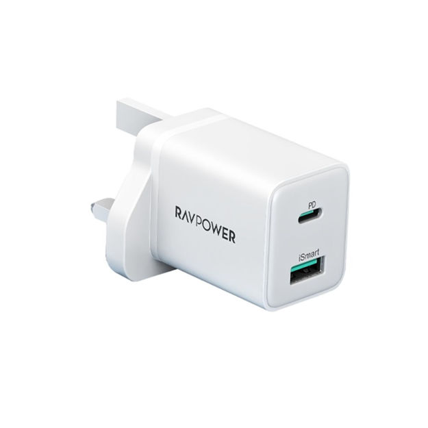 صورة RavPower PD 20W + iSmart 18W 2-Port Wall Charger, White