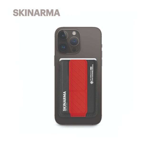 صورة SKINARMA KADO MAG SAFE CARD HOLDER WITH GRIPSTAND, BLACK/RED