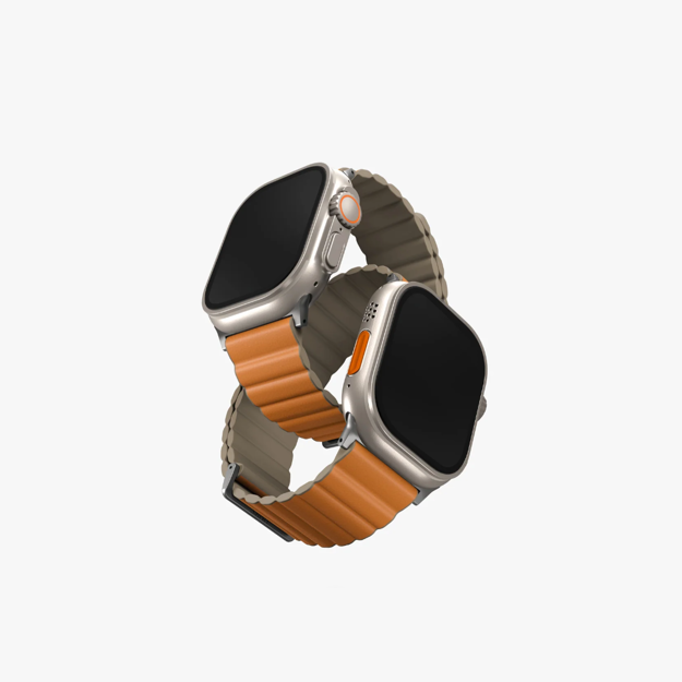 صورة UNIQ APPLE WATCH STRAP 49|45|44|42MM REVIX PREMIUM, SAFFRON ORANGE/KHAKI