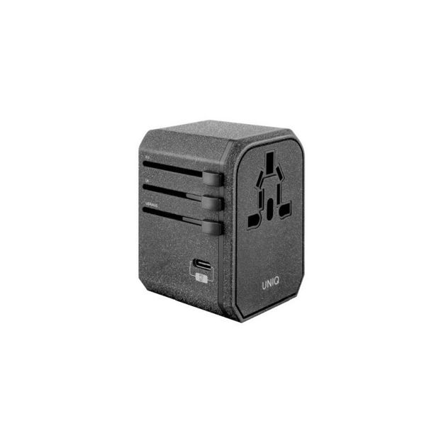 صورة Uniq Voyage PD World Travel Adapter with 2 USB Ports and USB C Port Grey/Black