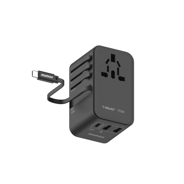 صورة Momax 1-World+ 70W GaN 3 Port + AC Travel Adapter, Black