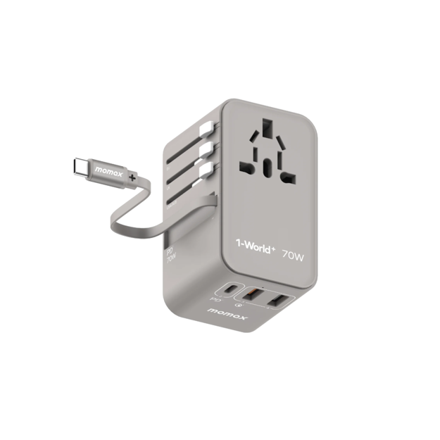 صورة Momax 1-World+ 70W GaN 3 Port + AC Travel Adapter, Grey