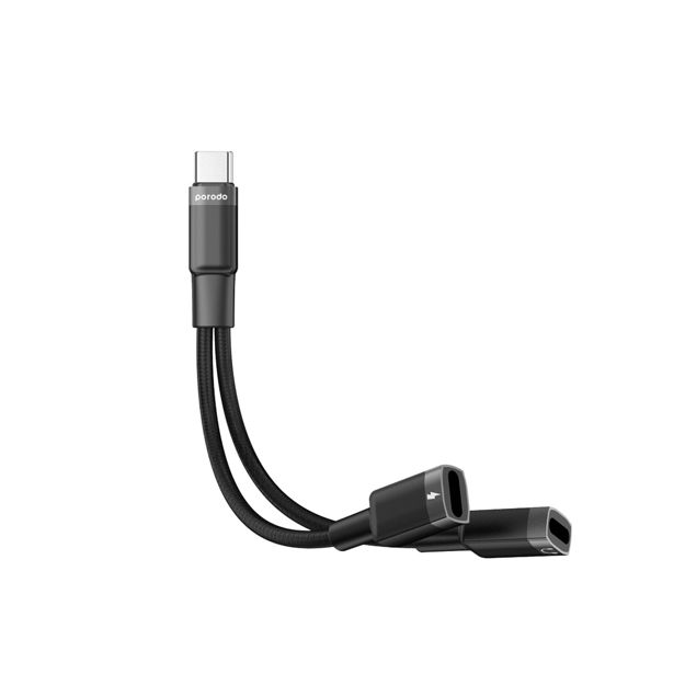 صورة Porodo Type-C Connector Audio & Charge Adapter, Black