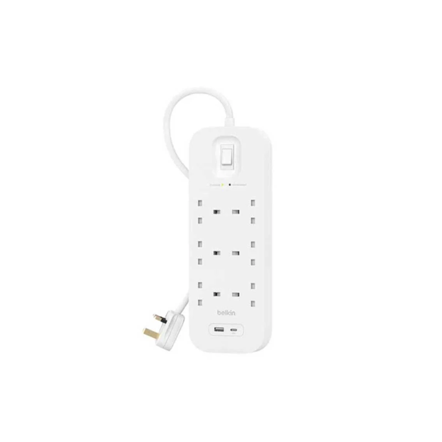 صورة Belkin 6 Outlets Surge Protector with 1 USB-C  1 USB-A, White